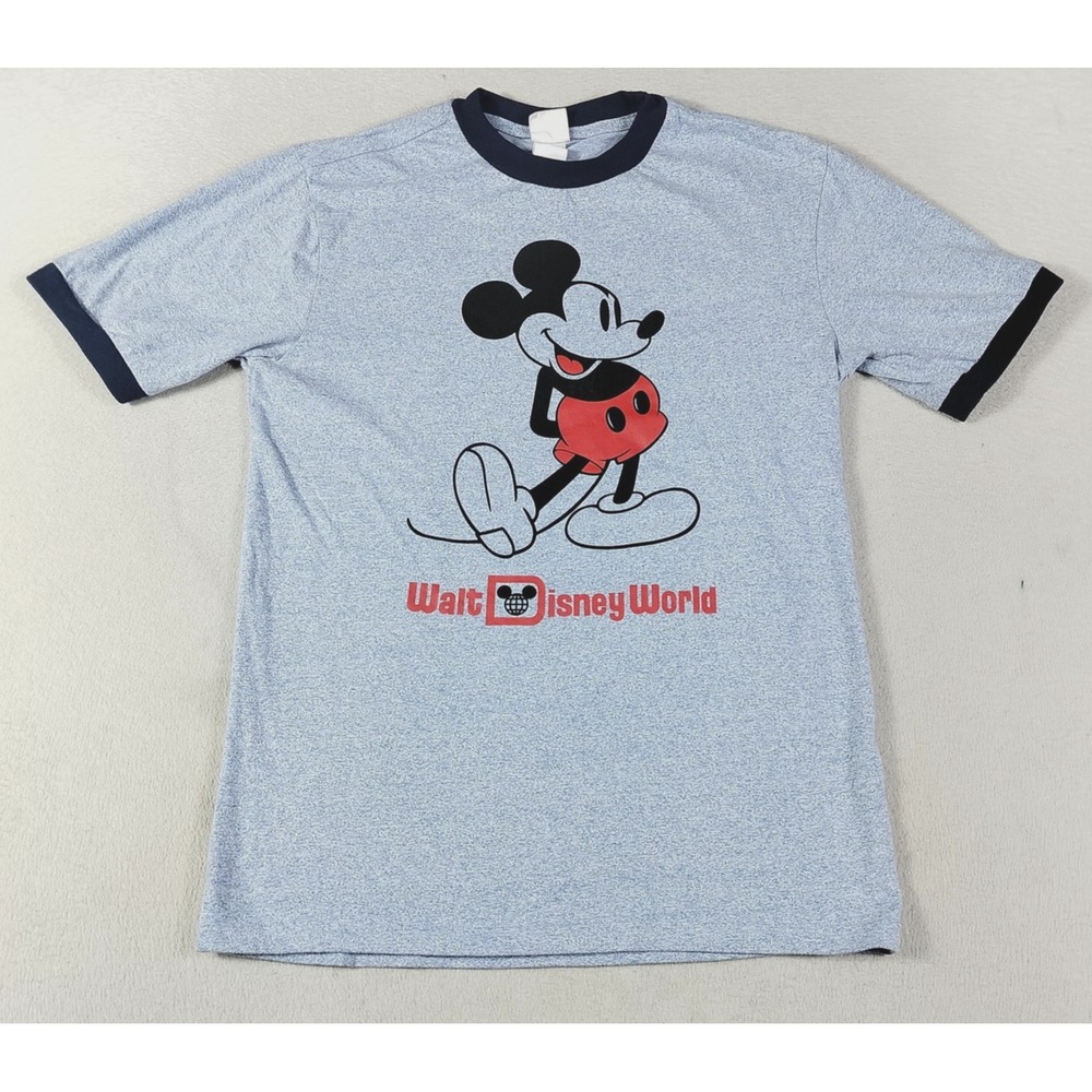 Disney Mickey Mouse Shirt Mens Small Blue Walt Disney World Ringer Graphic Tee